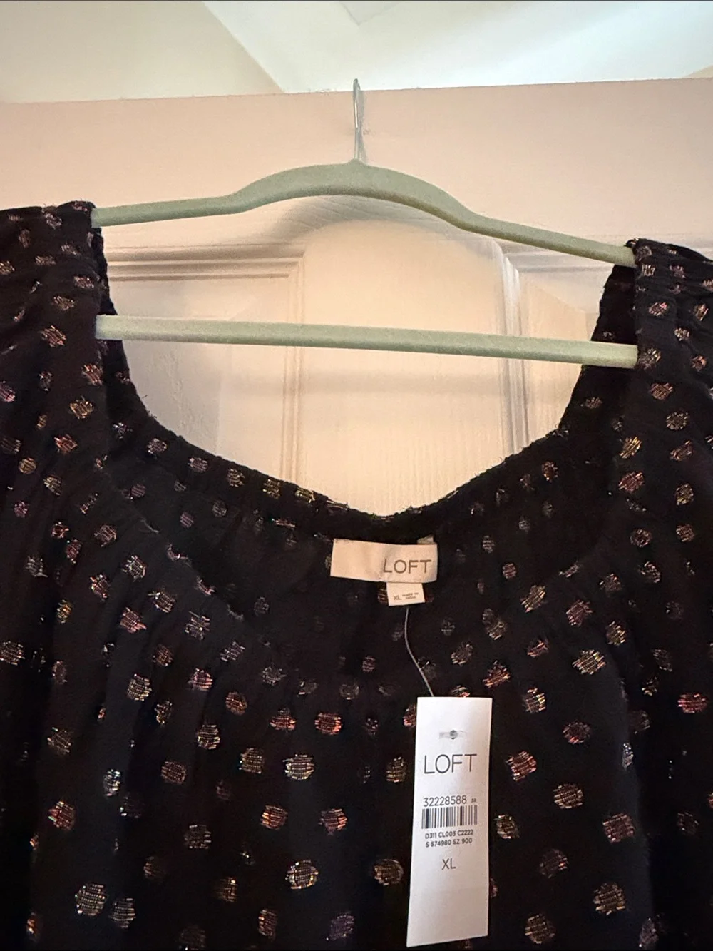 LOFT Black Floral Puff-Sleeve Peasant Blouse